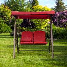 Load image into Gallery viewer, 2-Seat Outdoor Patio Porch Swing Chair, Adjustable Canopy Swing Glider with Weather Resistant Steel Frame, Adjustable Tilt Canopy,Removable Cushions and Pillow Included for Backyard,Red