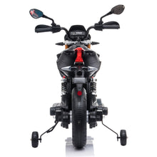 Load image into Gallery viewer, 12V Aprilia Licensed Kids Ride On Motorcycle, 4-wheel Electric Dirt Bike with Spring Suspension, LED Lights, USB, MP3, Black