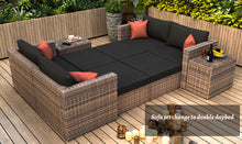 Load image into Gallery viewer, 10 Pieces Outdoor Patio Garden Brown Wicker Sectional Conversation Sofa Set with Black Cushions and Red Pillows,w/ Furniture Protection Cover