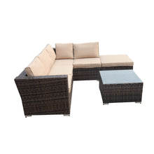 Load image into Gallery viewer, 4-Piece Patio Wicker Furniture Set Outdoor Rattan Sectional Sofa, All-Weather Brown Wicker Rattan Chair with Tempered Glass Table