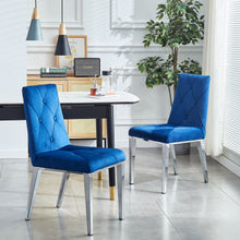 Load image into Gallery viewer, Modern luxury home furniture dinning room chairs chrome legs Blue velvet fabric dining chairs(Set of 2)