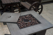 Load image into Gallery viewer, 50,000 BTU 32inch Square Outdoor Propane Fire Pits Table, Gray Wood Grain Table Top with Lid, ETL Certification, for Garden Poolside Patio Backyard Deck