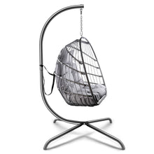 Load image into Gallery viewer, Swing Egg Chair with Stand Indoor Outdoor Wicker Rattan Patio Basket Hanging Chair with C Type bracket , with cushion and pillow,Patio Wicker folding Hanging Chair