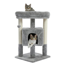 Load image into Gallery viewer, 28.4 Inches Small Cat Tree for Indoor Cats Polyester Plush Cat Tower with Beige Condos, Spacious Perch,Scratching Sisal Posts Plush-covered posts and Replaceable Dangling Balls Gray
