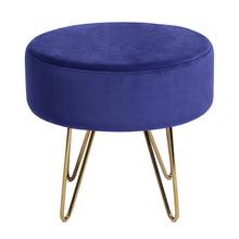 Load image into Gallery viewer, 17.7" Dark Blue and Gold Decorative Round Shaped Ottoman with Metal Legs