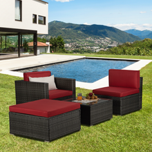Load image into Gallery viewer, Beefurni Outdoor Garden Patio Furniture 4-Piece Gray PE Rattan Wicker Sectional Red Cushioned Sofa Sets with 1 Beige Pillow