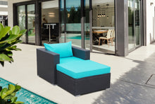 Load image into Gallery viewer, 2 Pieces Patio Furniture Set,All-Weather Outdoor Sectional Sofa,Manual Weaving PE Wicker Rattan Patio Conversation Sets with Blue Cushion and Ottoman(Dark Brown)