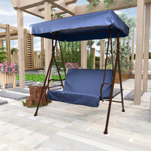 Load image into Gallery viewer, 2-Seat Outdoor Patio Porch Swing Chair, Porch Lawn Swing With Removable Cushion And Convertible Canopy, Brown Blue