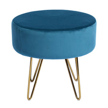 Load image into Gallery viewer, 17.7" Teal and Gold Decorative Round Shaped Ottoman with Metal Legs