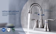 Load image into Gallery viewer, 2-Handle 4-Inch Brushed Nickel Bathroom Faucet, Bathroom Vanity Sink Faucets with Pop-up Drain and Supply Hoses