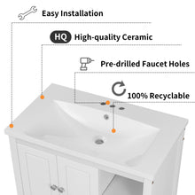 Load image into Gallery viewer, 30" Single Bathroom Vanity Top with White Basin, 3-Faucet Holes, Ceramic
