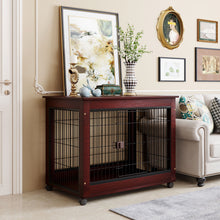 Load image into Gallery viewer, 39” Length Furniture Style Pet Dog Crate Cage End Table with Wooden Structure and Iron Wire and Lockable Caters, Medium and Large Dog House Indoor Use.