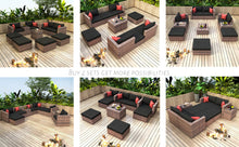 Load image into Gallery viewer, 10 Pieces Outdoor Patio Garden Brown Wicker Sectional Conversation Sofa Set with Black Cushions and Red Pillows,w/ Furniture Protection Cover