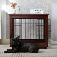 Load image into Gallery viewer, 31” Length Furniture Style Pet Dog Crate Cage End Table with Wooden Structure and Iron Wire and Lockable Caters, Medium Dog House Indoor Use.