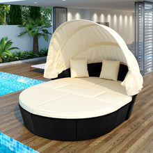 Load image into Gallery viewer, Outdoor rattan daybed sunbed with Retractable Canopy Wicker Furniture, Round Outdoor Sectional Sofa Set, black Wicker Furniture Clamshell Seating with Washable Cushions, Backyard, Porch, Beige.