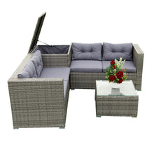 Load image into Gallery viewer, 4 Piece Patio Sectional Wicker Rattan Outdoor Furniture Sofa Set with Storage Box Grey