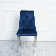 Load image into Gallery viewer, Modern luxury home furniture dinning room chairs chrome legs Blue velvet fabric dining chairs(Set of 2)