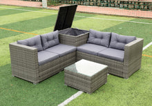 Load image into Gallery viewer, 4 Piece Patio Sectional Wicker Rattan Outdoor Furniture Sofa Set with Storage Box Grey