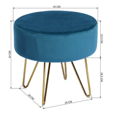 Load image into Gallery viewer, 17.7" Teal and Gold Decorative Round Shaped Ottoman with Metal Legs