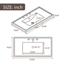 Load image into Gallery viewer, 36" Single Bathroom Vanity Top with White Basin, 3-Faucet Holes, Ceramic
