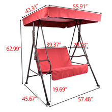Load image into Gallery viewer, 2-Seat Outdoor Patio Porch Swing Chair, Porch Lawn Swing With Removable Cushion And Convertible Canopy, Brown Red