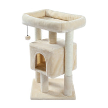 Load image into Gallery viewer, 28.4 Inches Small Cat Tree for Indoor Cats Polyester Plush Cat Tower with Beige Condos, Spacious Perch,Scratching Sisal Posts Plush-covered posts and Replaceable Dangling Balls Beige