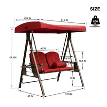Load image into Gallery viewer, 2-Seat Outdoor Patio Porch Swing Chair, Adjustable Canopy Swing Glider with Weather Resistant Steel Frame, Adjustable Tilt Canopy,Removable Cushions and Pillow Included for Backyard,Red