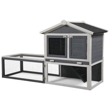 Load image into Gallery viewer, 2-Tier Rabbit Hutch with Large Removable Run, Outdoor Bunny Cage for Backyard, Solid Wood Pet House, Gray and White