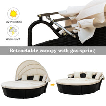 Load image into Gallery viewer, Outdoor rattan daybed sunbed with Retractable Canopy Wicker Furniture, Round Outdoor Sectional Sofa Set, black Wicker Furniture Clamshell Seating with Washable Cushions, Backyard, Porch, Beige.