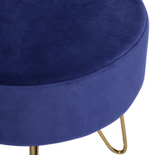 Load image into Gallery viewer, 17.7" Dark Blue and Gold Decorative Round Shaped Ottoman with Metal Legs