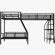 Load image into Gallery viewer, Twin over Full Bunk Bed with a Twin Size Loft Bed attached, with a Desk, Metal, Black