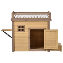 Load image into Gallery viewer, 31.5” Wooden Dog House Puppy Shelter Kennel Outdoor & Indoor Dog crate, with Flower Stand, Plant Stand, With Wood Feeder
