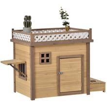 Load image into Gallery viewer, 31.5” Wooden Dog House Puppy Shelter Kennel Outdoor & Indoor Dog crate, with Flower Stand, Plant Stand, With Wood Feeder