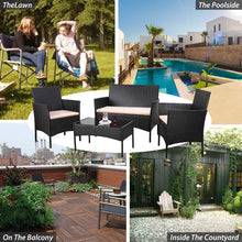Load image into Gallery viewer, 4-Piece Outdoor Patio Rattan Furniture Set Wicker Chair Sofa Table with Cushions