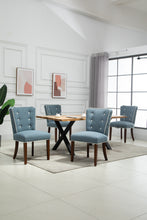 Load image into Gallery viewer, Classic Set of 2 Blue Linen Fabric Upholstered Solid Wood Legs Kitchen Dining Chair
