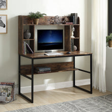Load image into Gallery viewer, Home Office Computer Desk with Hutch,  47 inch Rustic Office Desk and Modern Writing Desk with Storage Shelves ,  Vintage and Black Legs
