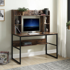 Home Office Computer Desk with Hutch,  47 inch Rustic Office Desk and Modern Writing Desk with Storage Shelves ,  Vintage and Black Legs