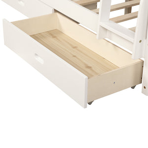 Twin-Over-Full Bunk Bed with Ladders and Two Storage Drawers (White)