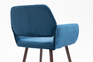Velet Upholstered Side Dining Chair with Metal Leg(Blue velet+Walnut Wooden Printing Leg),KD backrest