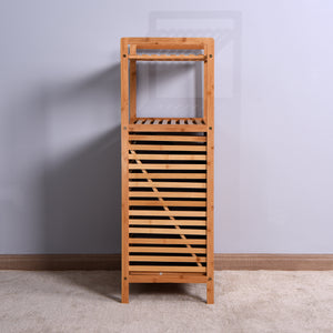 Bathroom Laundry Basket Bamboo Storage Basket with 2-tier Shelf 17.32 x 13 x 37.8 inch