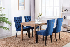 A&A Furniture,Nikki Collection Modern, High-end Tufted Solid Wood Contemporary Velvet Upholstered Dining Chair with Wood Legs  Nailhead Trim 2-Pcs Set, Blue