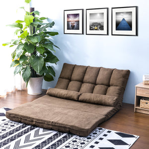 Double Chaise Lounge Sofa Floor Couch and Sofa with Two Pillows (Brown)