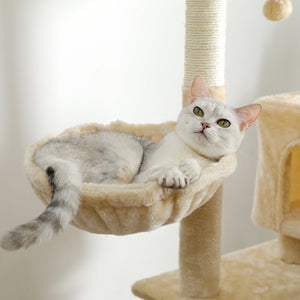 Cat Tree 56 Inches Cat Tower for Multiple Cats and Kittens with Super Large Perch Double Condo Hammock and Scratching Post-Beige