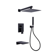 Load image into Gallery viewer, Trustmade Wall Mounted Square Rainfall Pressure Balanced Complteted Shower System with Rough-in Valve, 3 Function, 10 inches Matte Black - 3W02
