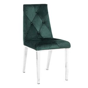 Modern luxury home furniture dinning room chairs chrome legs Green velvet fabric dining chairs(Set of 2)