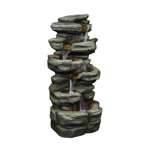 5-Tier Rock Water Fountain with LED Rockery Cascading Outdoor Waterfall Fountain