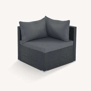 8-Pieces Outdoor Patio Furniture Sets, Garden Conversation Wicker Sofa Set, Single Sofa Combinable, Gray Cushions Black Wicker