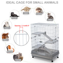 Load image into Gallery viewer, 【VIDEO provided】4-Tier 32&quot;Small Animal Metal Cage Height Adjustable with Lockable Casters  Grilles Pull-out Tray for Rabbit Chinchilla Ferret Bunny Guinea Pig Squirrel Hedgehog(GREY)
