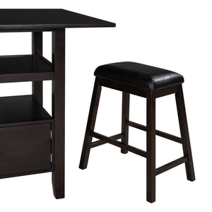 TOPMAX 4 Pieces Counter Height Wood Kitchen Dining Upholstered Stools for Small Places, Brown Finish+ Black Cushion