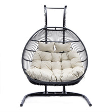 Load image into Gallery viewer, Double-Seat Folding Hanging Swing Chair with Stand w/Beige Cushion

